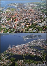 Das gemeinsame Welterbe - Bild oben: Altstadt von Wismar; Bild unten: Stralsunder Altstadt