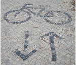 besondere Radwegmarkierung in Stralsund