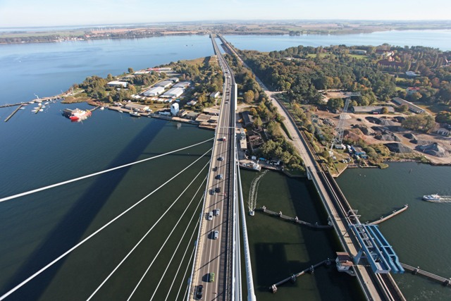 Transport network Stralsund with Rügen bridge